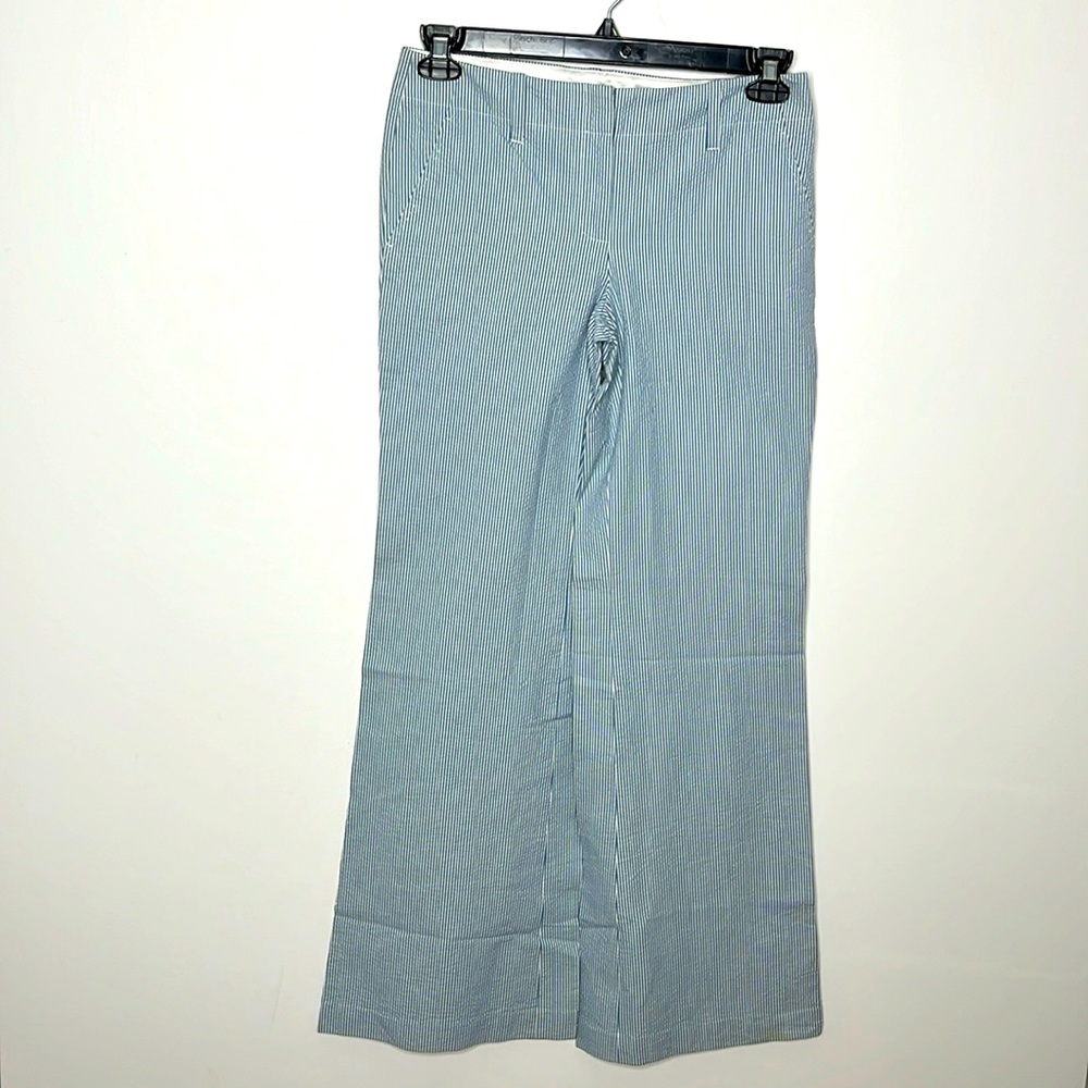 ELIE TAHARI Blue/White Seersucker Wide Leg Pinstripe Pants Sz 4